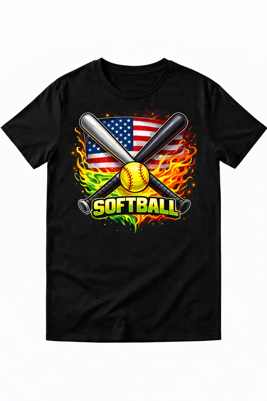 Patriotic Softball Flames T-Shirt