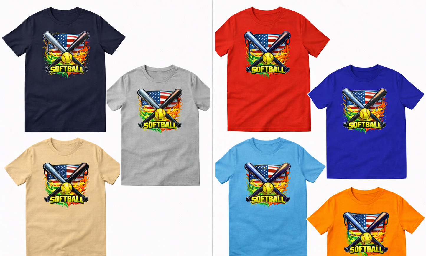 Patriotic Softball Flames T-Shirt