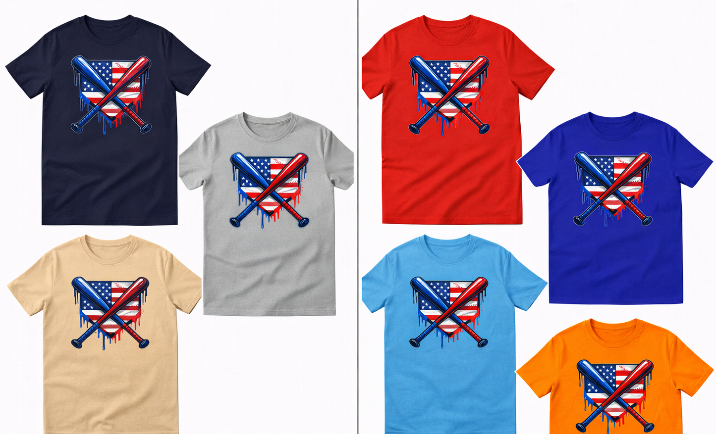 Patriotic Crossed Bats Baseball T-Shirt | Red, White & Blue Sports Tee