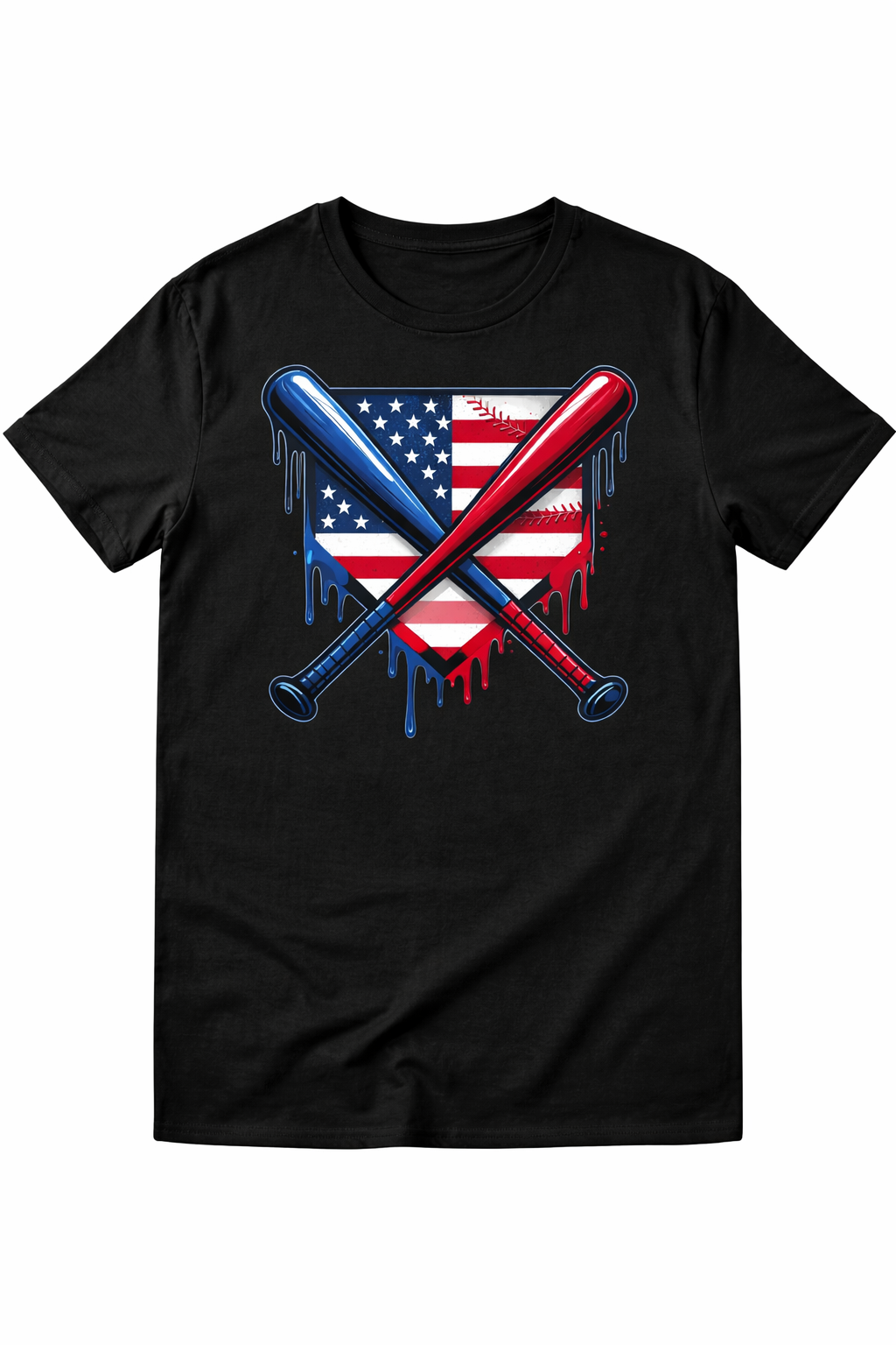 Patriotic Crossed Bats Baseball T-Shirt | Red, White & Blue Sports Tee